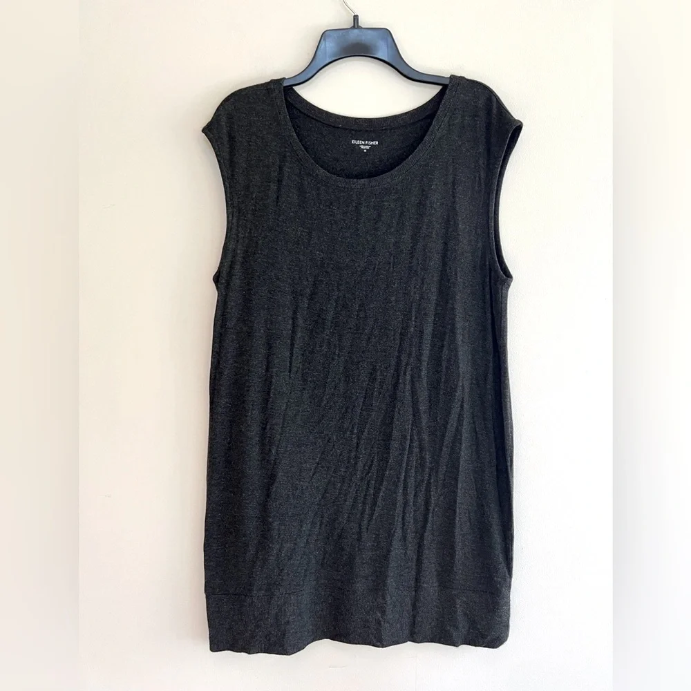 Eileen Fisher Lightweight Viscose Jersey Knit Jewel Neck Tank, Dark Grey, M - Picture 1 of 7